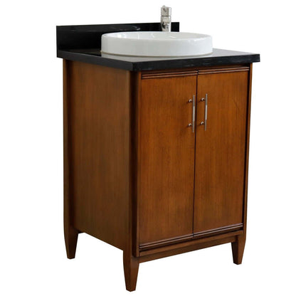 25" Single sink vanity in Walnut finish with Black galaxy granite and round sink - 400901-25-WA-BGRD