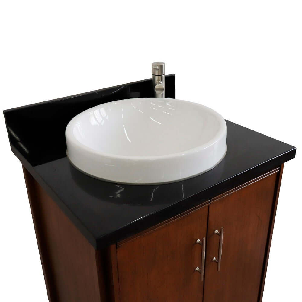 25" Single sink vanity in Walnut finish with Black galaxy granite and round sink - 400901-25-WA-BGRD