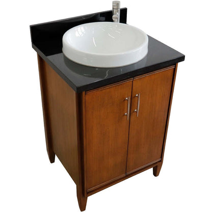 25" Single sink vanity in Walnut finish with Black galaxy granite and round sink - 400901-25-WA-BGRD