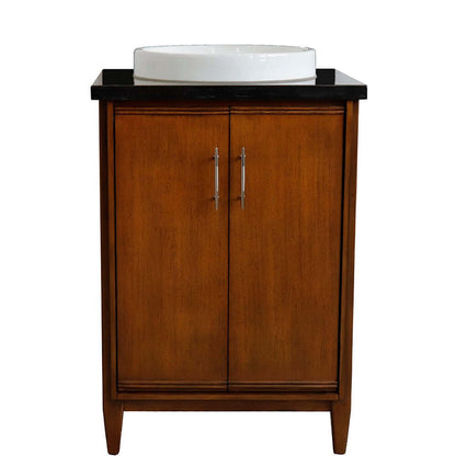 25" Single sink vanity in Walnut finish with Black galaxy granite and round sink - 400901-25-WA-BGRD