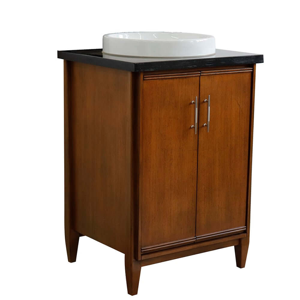 25" Single sink vanity in Walnut finish with Black galaxy granite and round sink - 400901-25-WA-BGRD