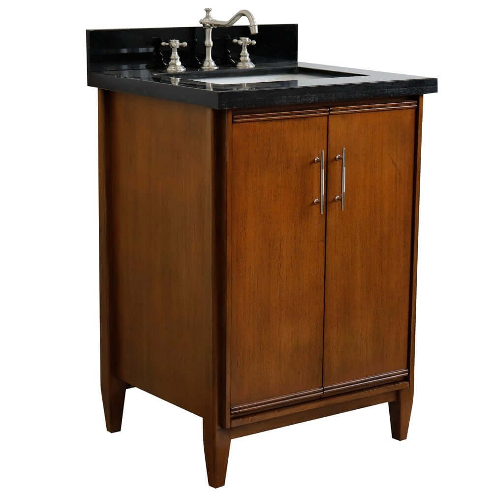 25" Single sink vanity in Walnut finish with Black galaxy granite and rectangle sink - 400901-25-WA-BGR