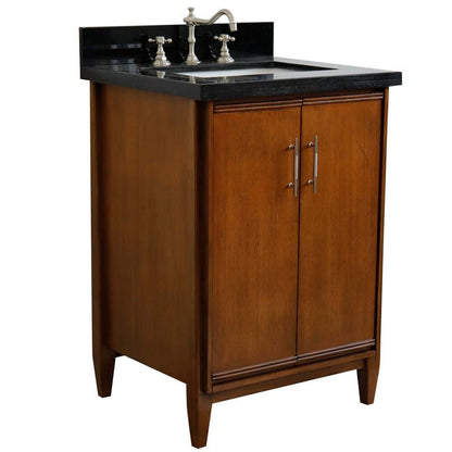 25" Single sink vanity in Walnut finish with Black galaxy granite and rectangle sink - 400901-25-WA-BGR