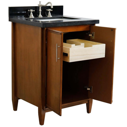 25" Single sink vanity in Walnut finish with Black galaxy granite and rectangle sink - 400901-25-WA-BGR