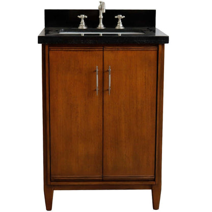 25" Single sink vanity in Walnut finish with Black galaxy granite and rectangle sink - 400901-25-WA-BGR