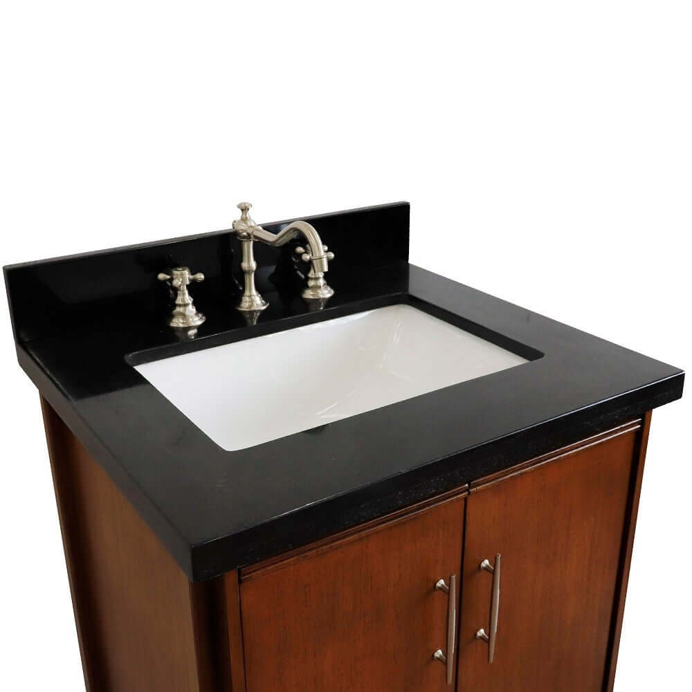 25" Single sink vanity in Walnut finish with Black galaxy granite and rectangle sink - 400901-25-WA-BGR