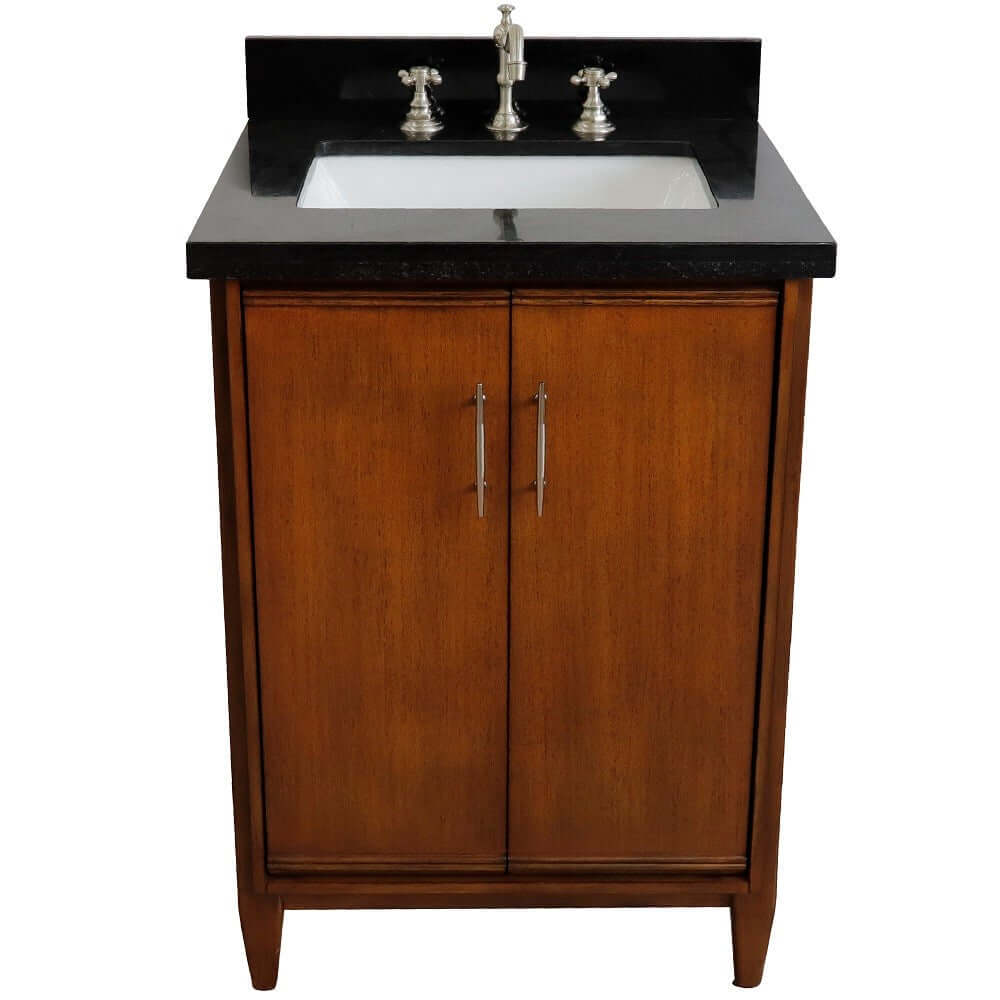 25" Single sink vanity in Walnut finish with Black galaxy granite and rectangle sink - 400901-25-WA-BGR