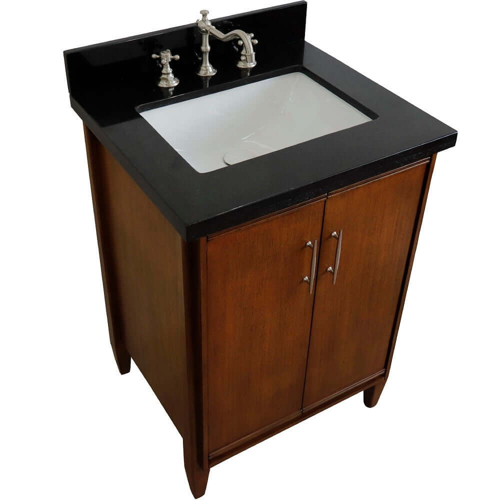 25" Single sink vanity in Walnut finish with Black galaxy granite and rectangle sink - 400901-25-WA-BGR