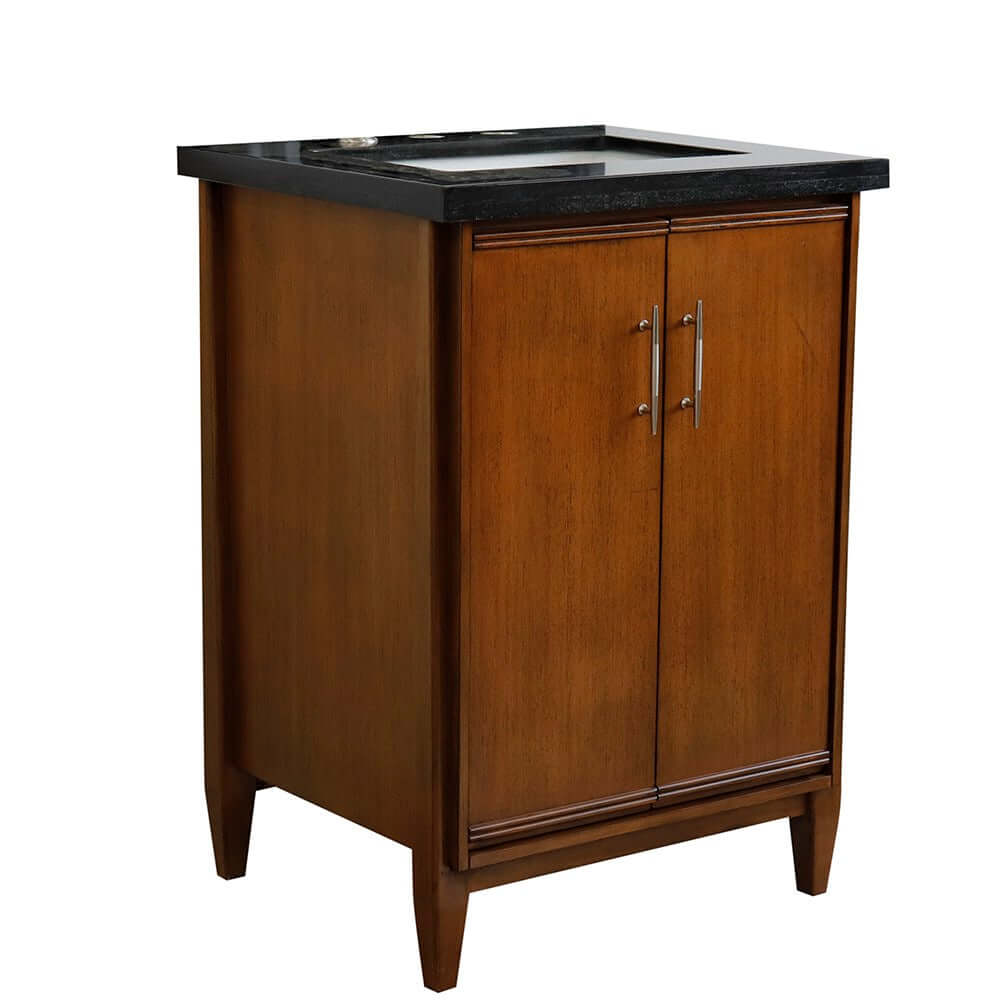 25" Single sink vanity in Walnut finish with Black galaxy granite and rectangle sink - 400901-25-WA-BGR