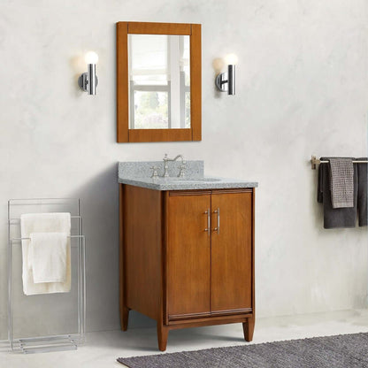 25" Single sink vanity in Walnut finish with Gray granite and oval sink - 400901-25-WA-GYO