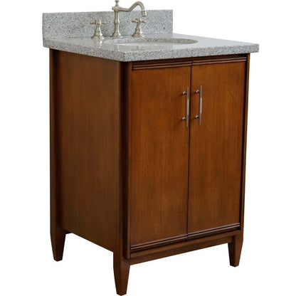 25" Single sink vanity in Walnut finish with Gray granite and oval sink - 400901-25-WA-GYO