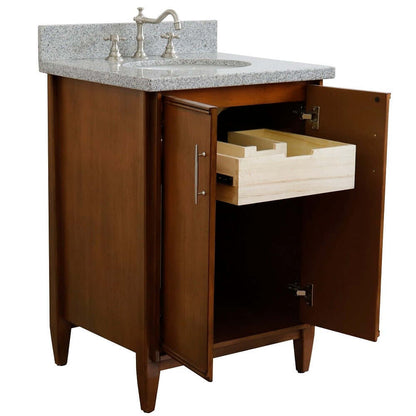 25" Single sink vanity in Walnut finish with Gray granite and oval sink - 400901-25-WA-GYO