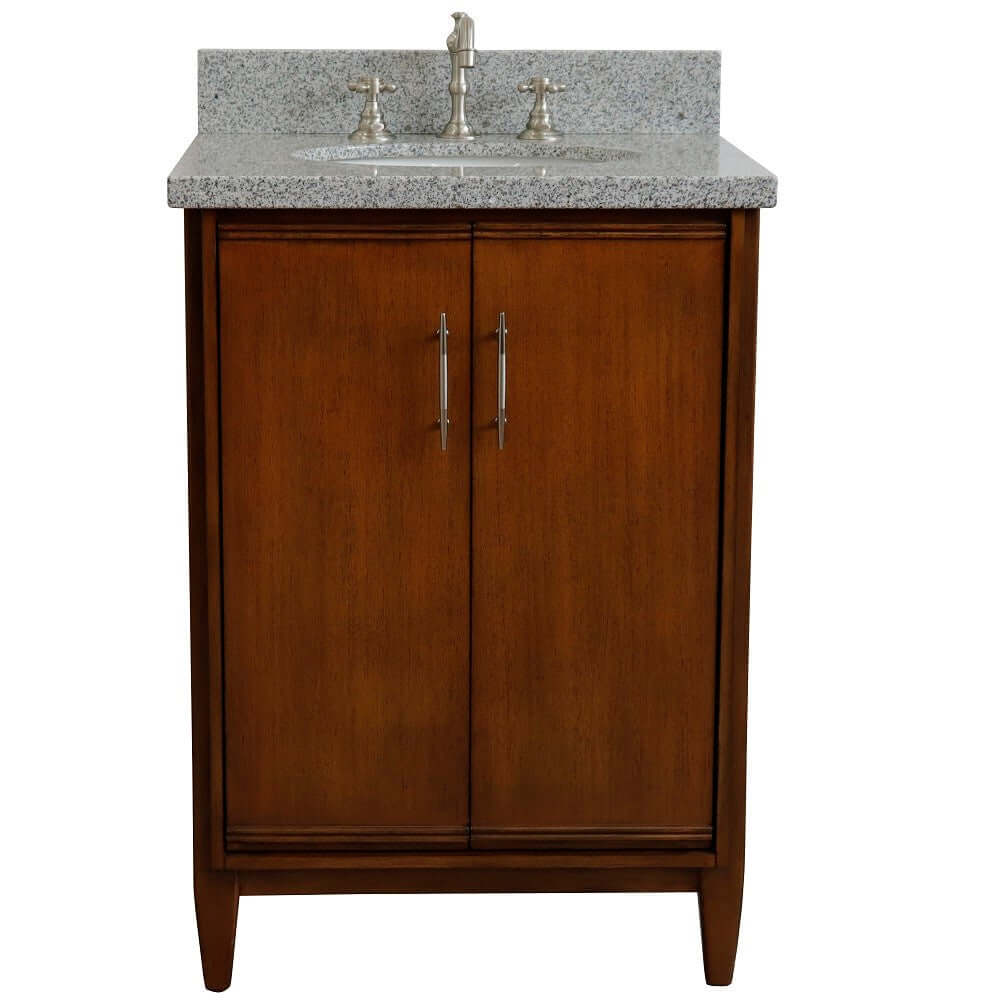 25" Single sink vanity in Walnut finish with Gray granite and oval sink - 400901-25-WA-GYO