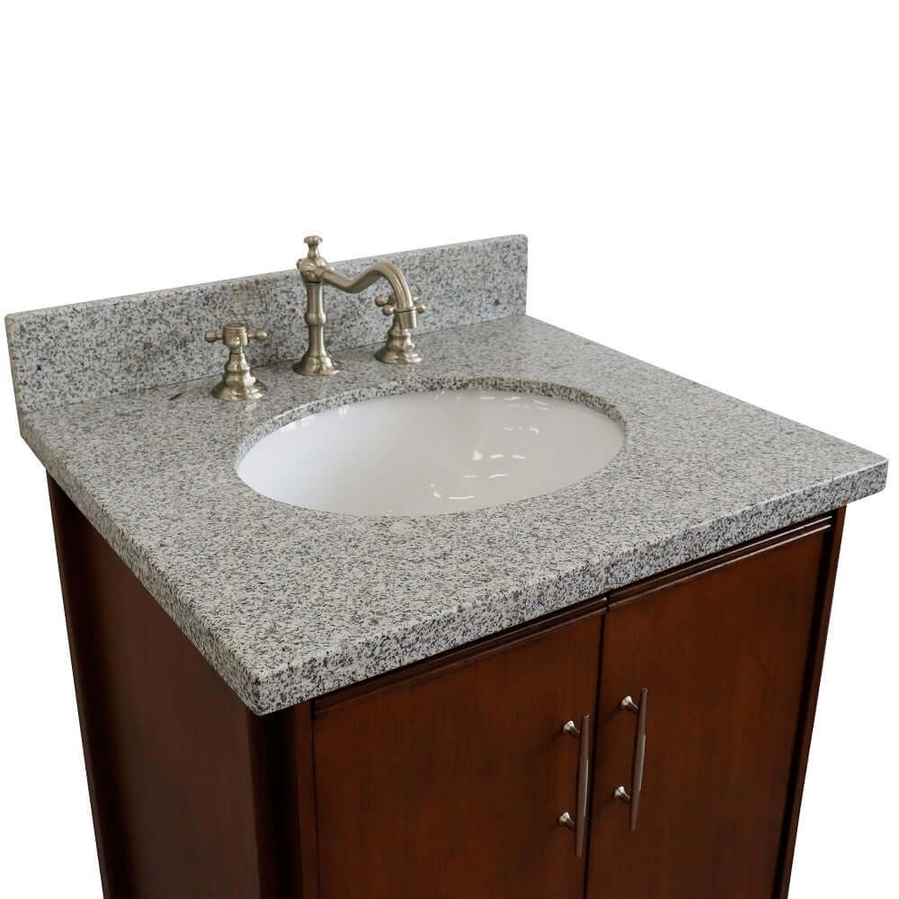 25" Single sink vanity in Walnut finish with Gray granite and oval sink - 400901-25-WA-GYO