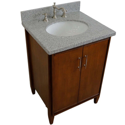 25" Single sink vanity in Walnut finish with Gray granite and oval sink - 400901-25-WA-GYO