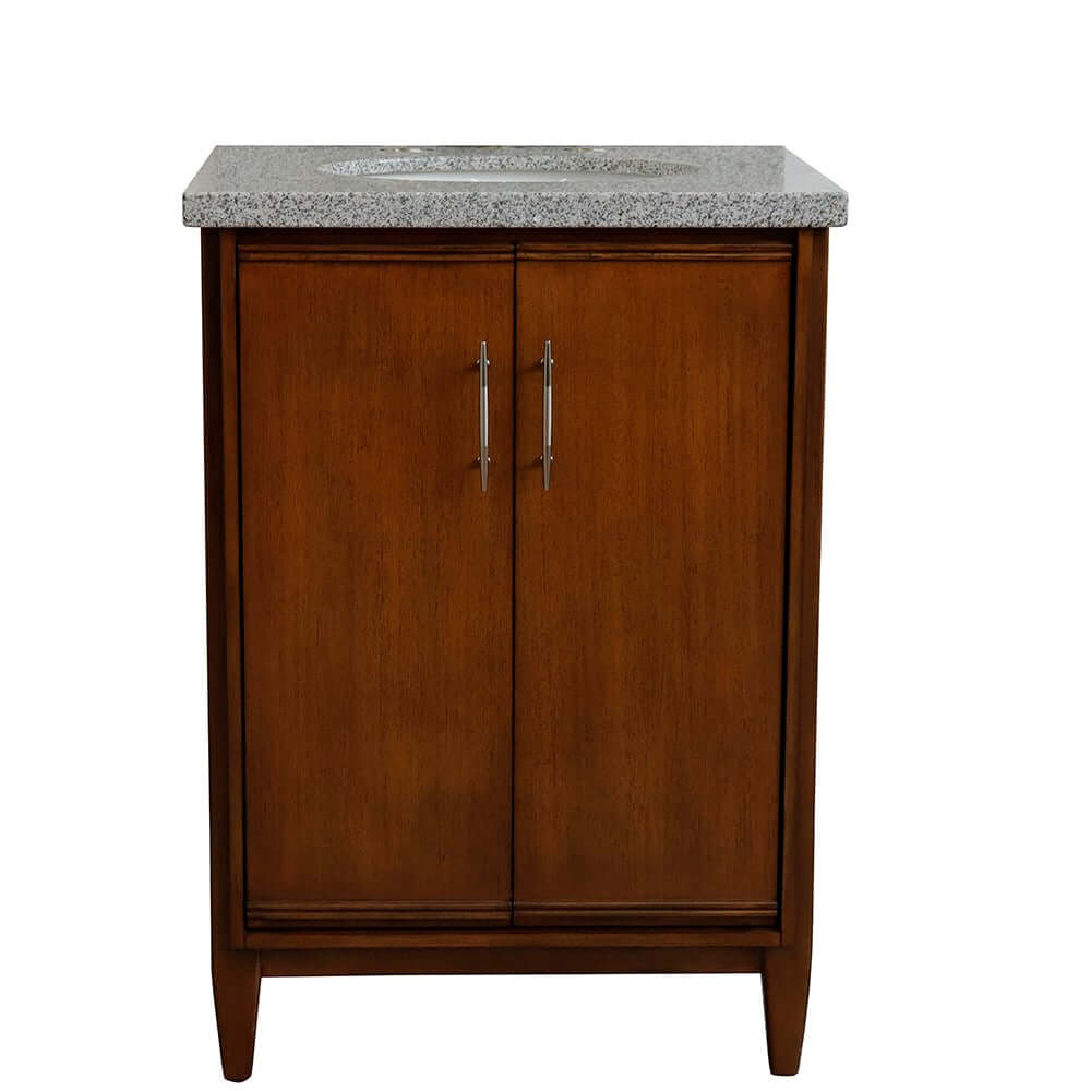 25" Single sink vanity in Walnut finish with Gray granite and oval sink - 400901-25-WA-GYO