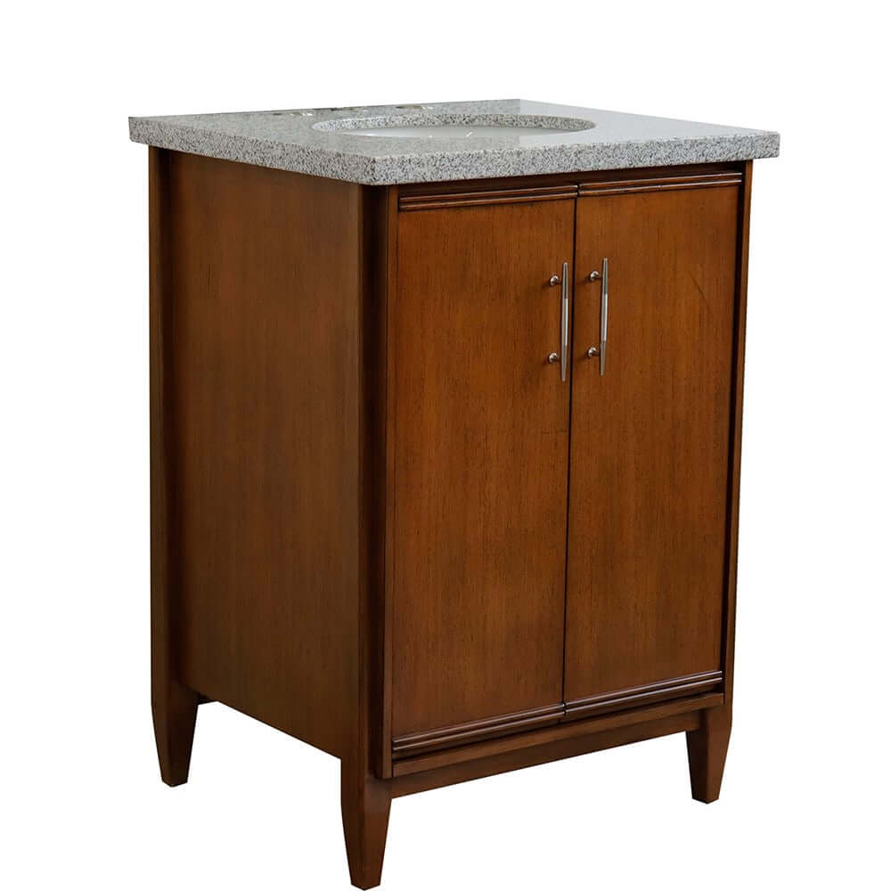 25" Single sink vanity in Walnut finish with Gray granite and oval sink - 400901-25-WA-GYO