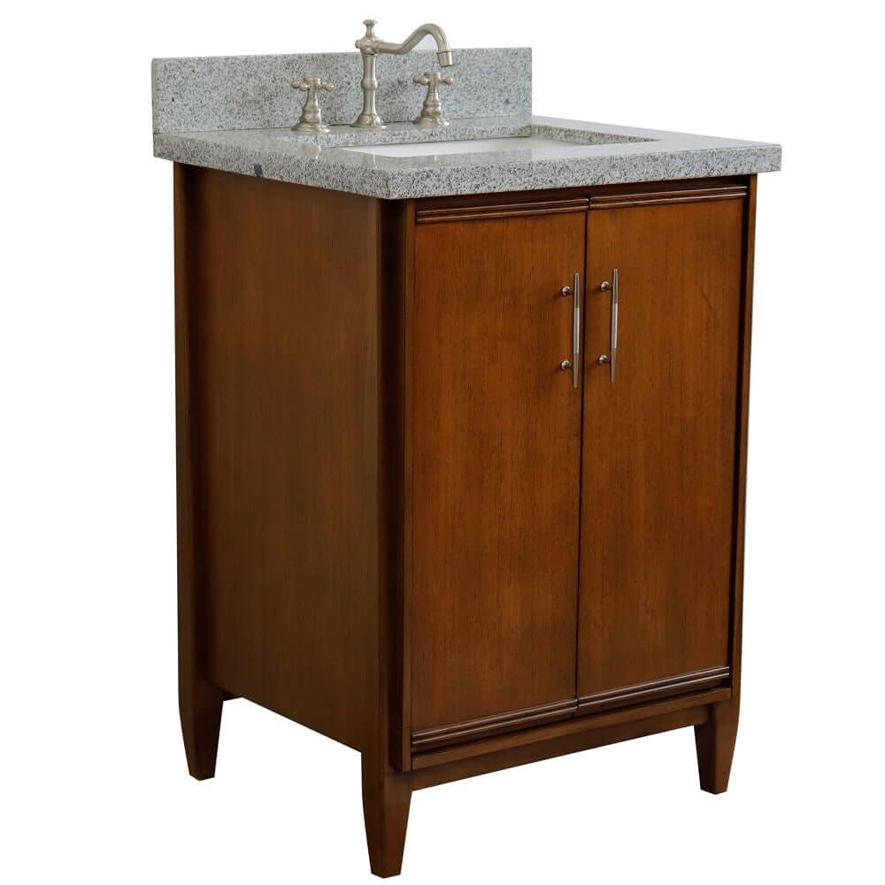 25" Single sink vanity in Walnut finish with Gray granite and rectangle sink - 400901-25-WA-GYR