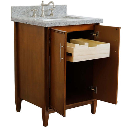 25" Single sink vanity in Walnut finish with Gray granite and rectangle sink - 400901-25-WA-GYR