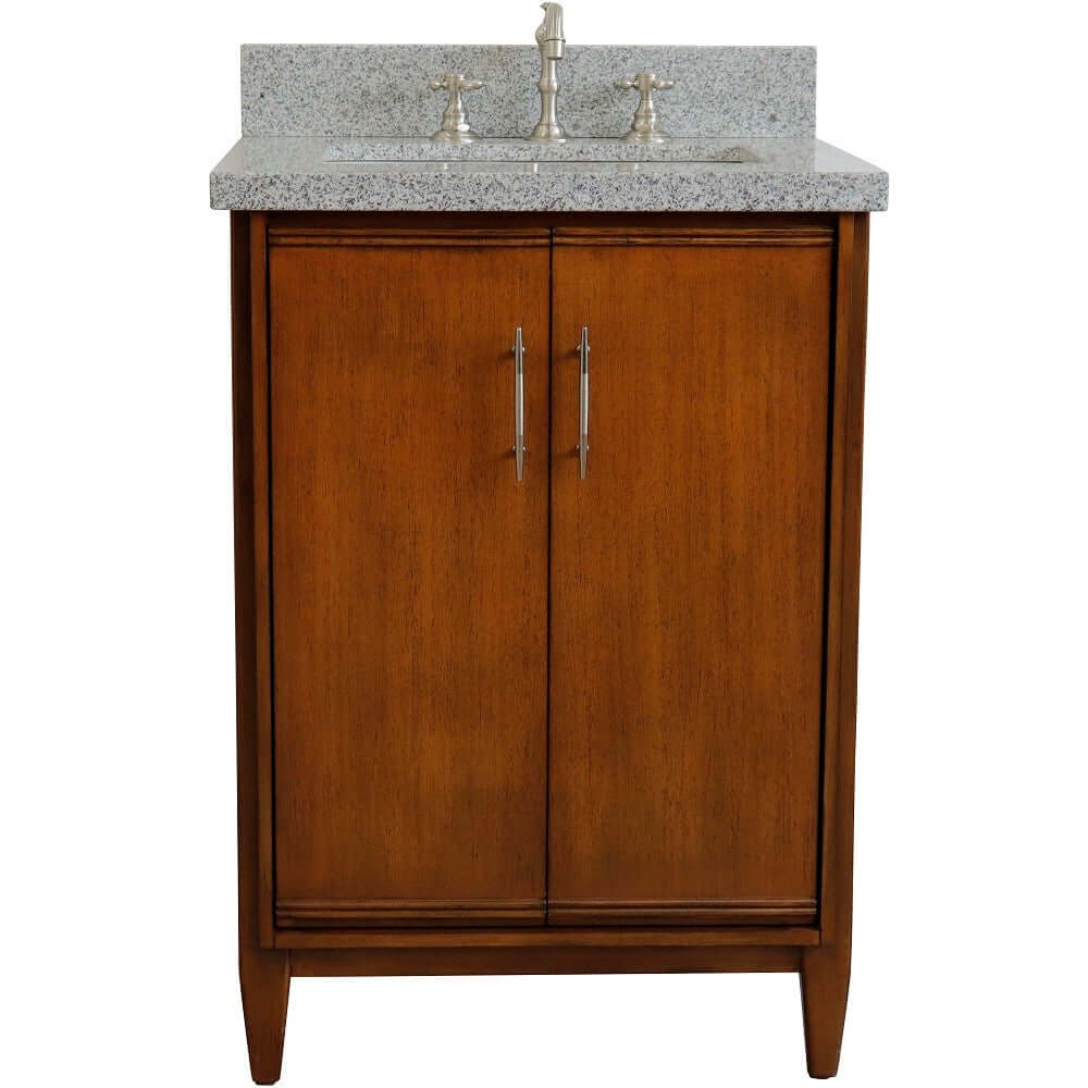 25" Single sink vanity in Walnut finish with Gray granite and rectangle sink - 400901-25-WA-GYR