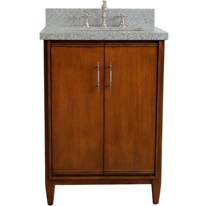 25" Single sink vanity in Walnut finish with Gray granite and rectangle sink - 400901-25-WA-GYR