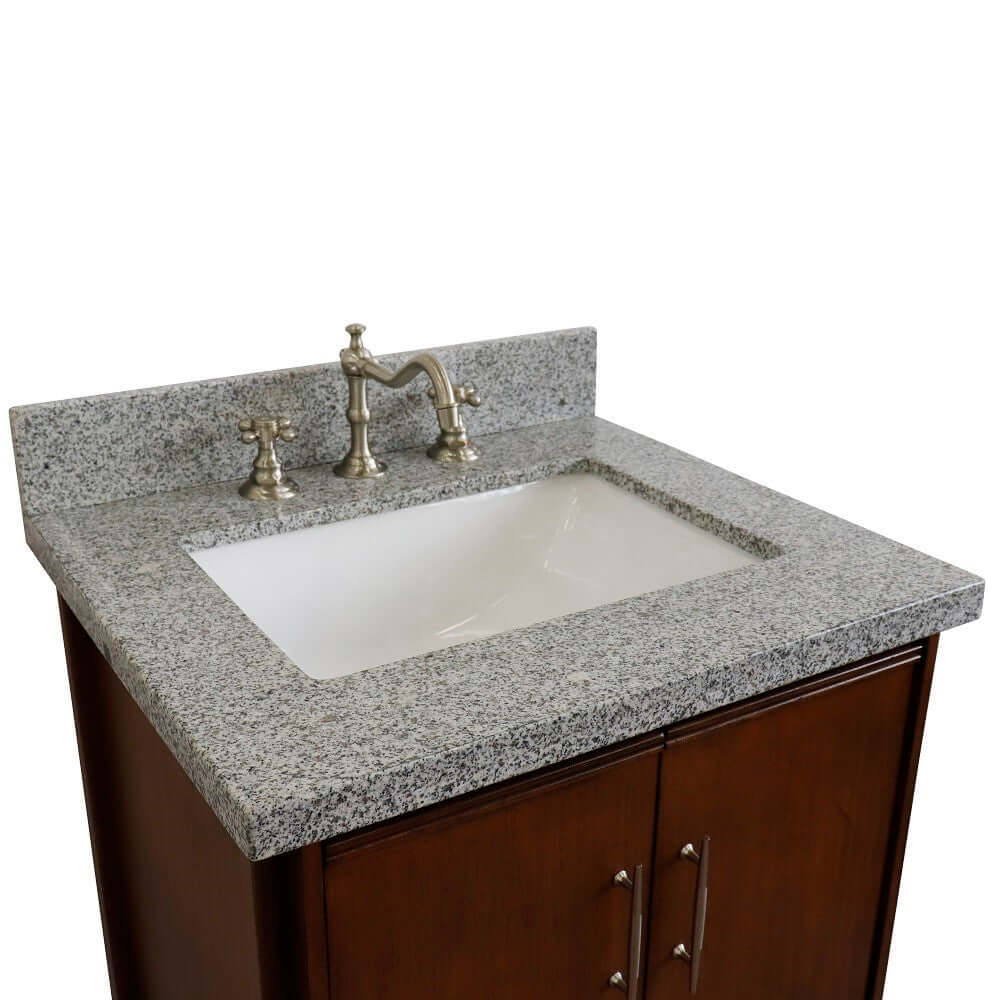 25" Single sink vanity in Walnut finish with Gray granite and rectangle sink - 400901-25-WA-GYR