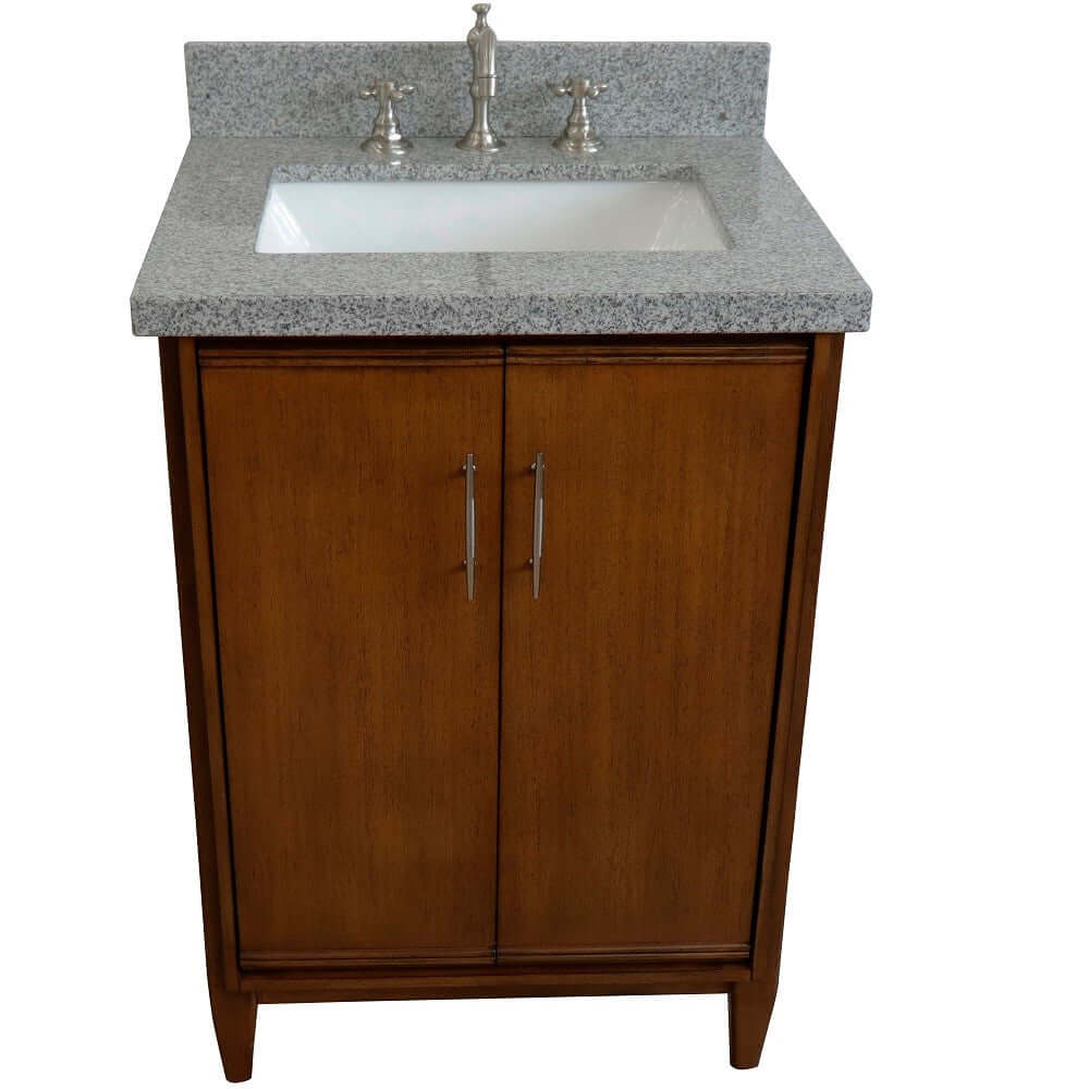 25" Single sink vanity in Walnut finish with Gray granite and rectangle sink - 400901-25-WA-GYR