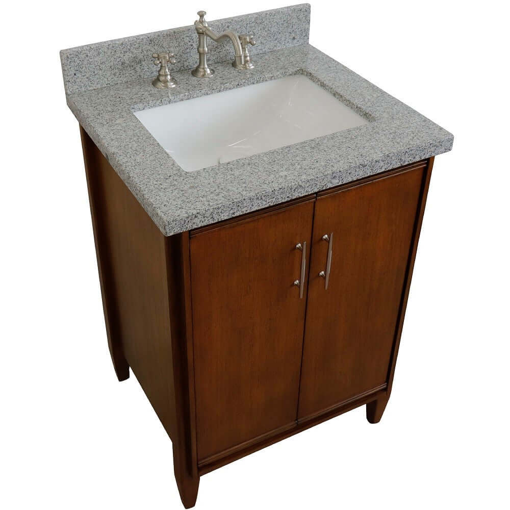 25" Single sink vanity in Walnut finish with Gray granite and rectangle sink - 400901-25-WA-GYR