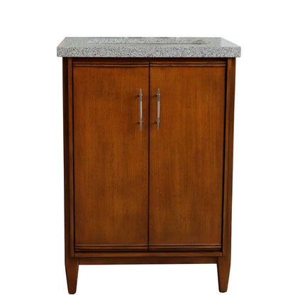 25" Single sink vanity in Walnut finish with Gray granite and rectangle sink - 400901-25-WA-GYR