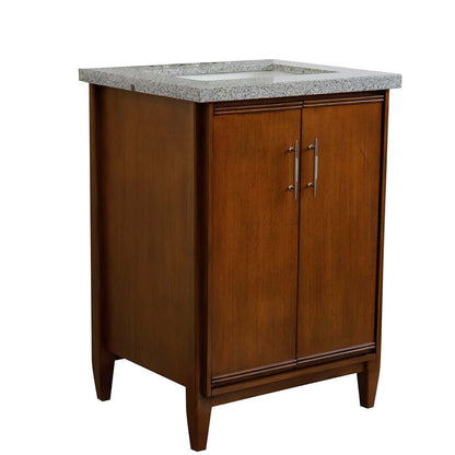 25" Single sink vanity in Walnut finish with Gray granite and rectangle sink - 400901-25-WA-GYR