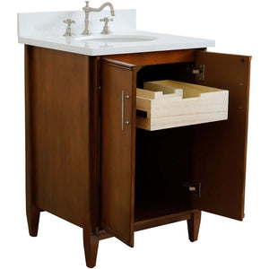 25" Single sink vanity in Walnut finish with White quartz and oval sink - 400901-25-WA-WEO