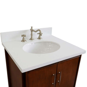 25" Single sink vanity in Walnut finish with White quartz and oval sink - 400901-25-WA-WEO