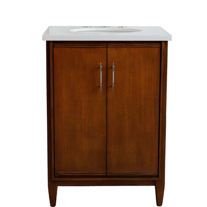 25" Single sink vanity in Walnut finish with White quartz and oval sink - 400901-25-WA-WEO