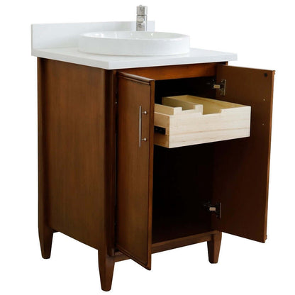 25" Single sink vanity in Walnut finish with White quartz and round sink - 400901-25-WA-WERD