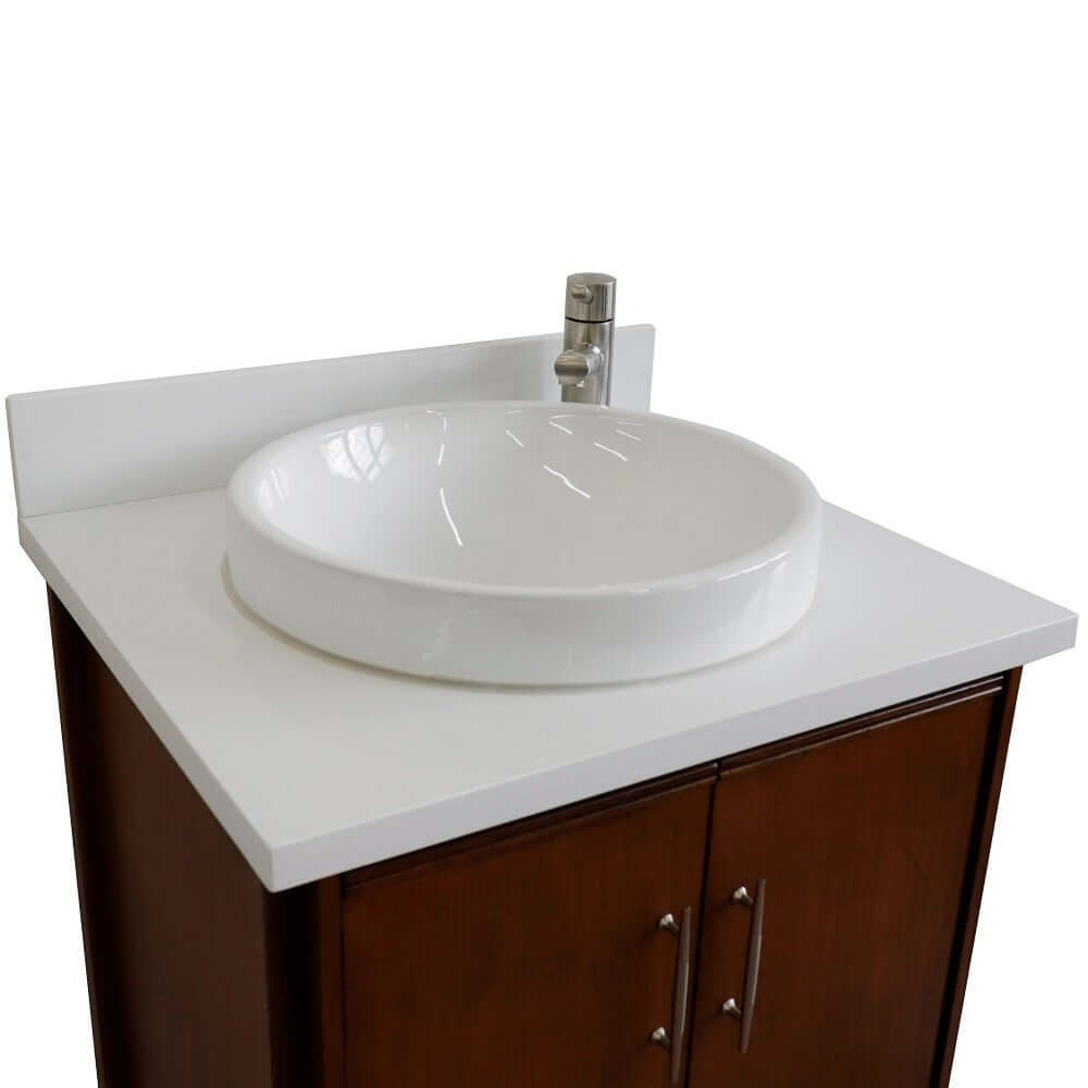 25" Single sink vanity in Walnut finish with White quartz and round sink - 400901-25-WA-WERD