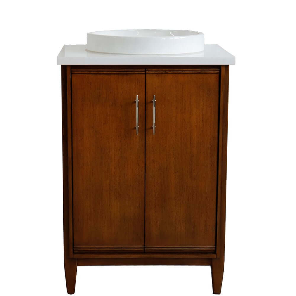 25" Single sink vanity in Walnut finish with White quartz and round sink - 400901-25-WA-WERD