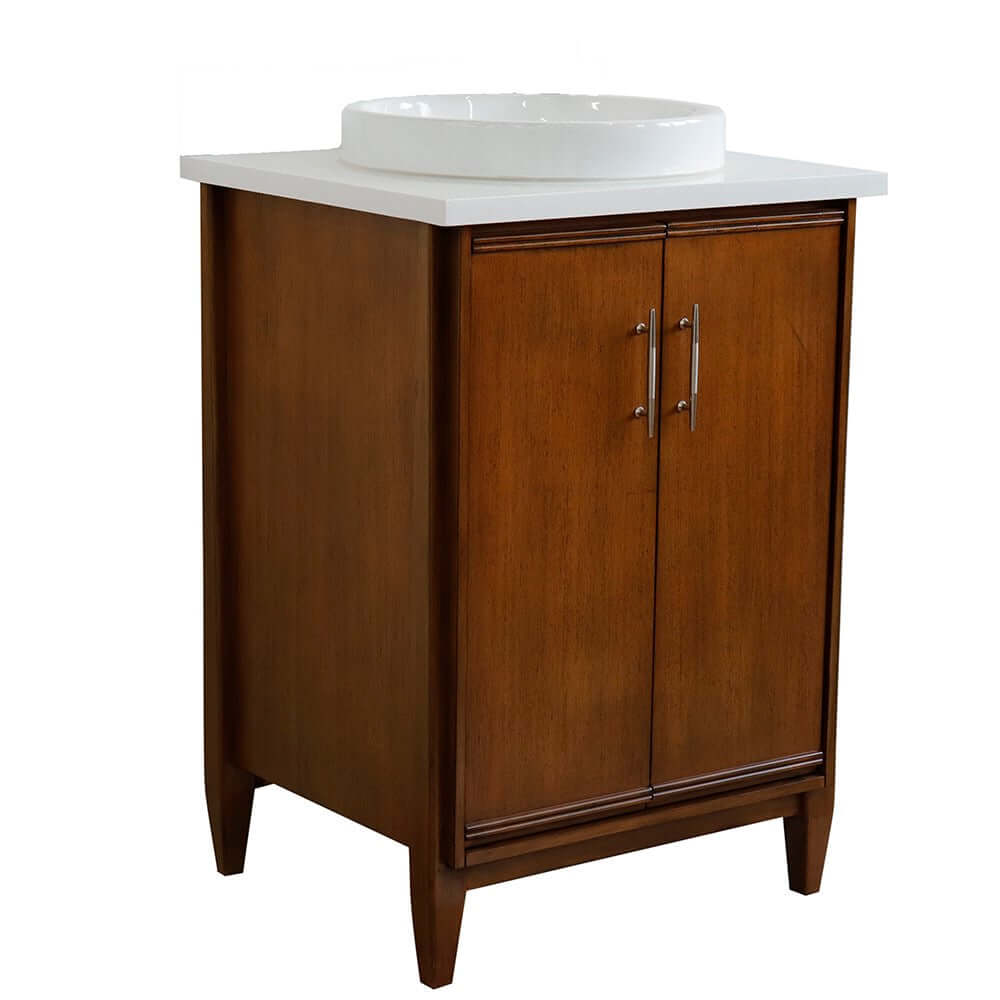 25" Single sink vanity in Walnut finish with White quartz and round sink - 400901-25-WA-WERD