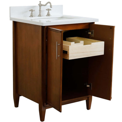 25" Single sink vanity in Walnut finish with White quartz and rectangle sink - 400901-25-WA-WER