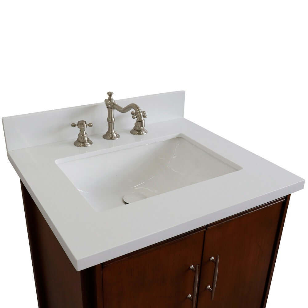 25" Single sink vanity in Walnut finish with White quartz and rectangle sink - 400901-25-WA-WER