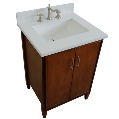 25" Single sink vanity in Walnut finish with White quartz and rectangle sink - 400901-25-WA-WER