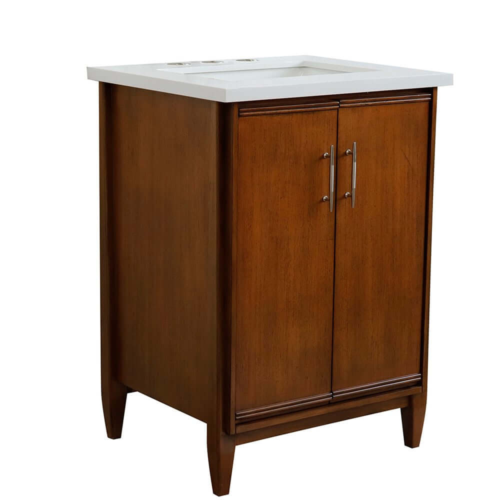 25" Single sink vanity in Walnut finish with White quartz and rectangle sink - 400901-25-WA-WER