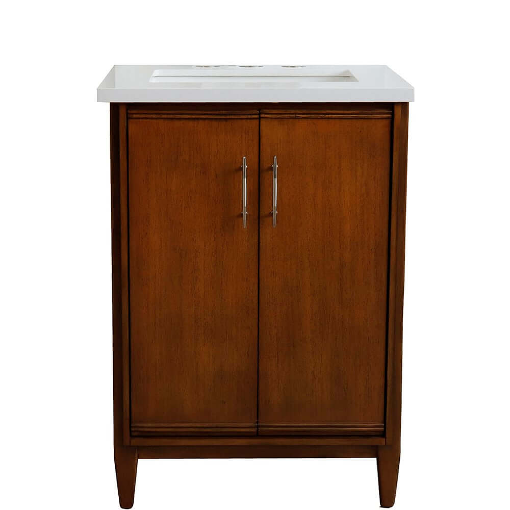 25" Single sink vanity in Walnut finish with White quartz and rectangle sink - 400901-25-WA-WER