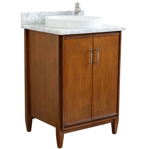 25" Single sink vanity in Walnut finish with White Carrara marble and round sink - 400901-25-WA-WMRD