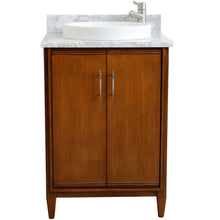 Load image into Gallery viewer, 25&quot; Single sink vanity in Walnut finish with White Carrara marble and round sink - 400901-25-WA-WMRD