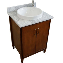 Load image into Gallery viewer, 25&quot; Single sink vanity in Walnut finish with White Carrara marble and round sink - 400901-25-WA-WMRD
