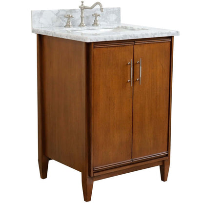 25" Single sink vanity in Walnut finish with White Carrara marble and rectangle sink - 400901-25-WA-WMR