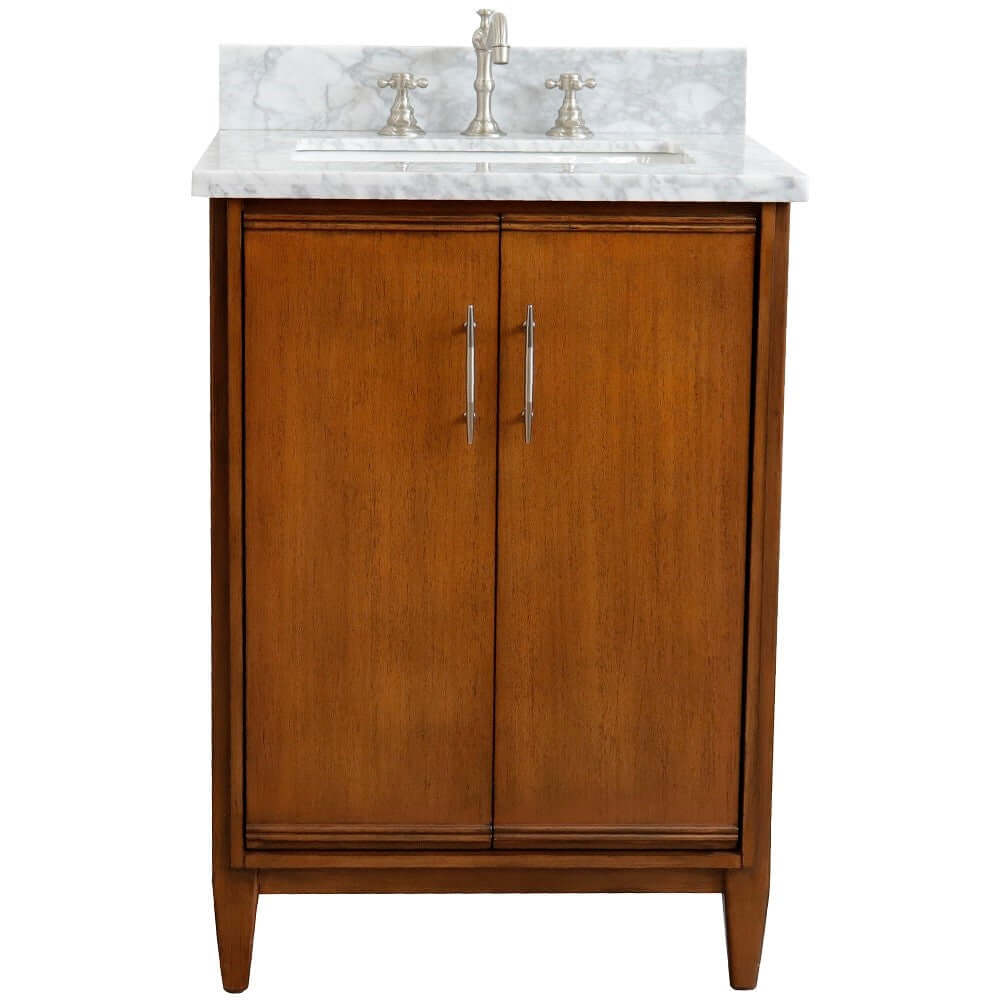 25" Single sink vanity in Walnut finish with White Carrara marble and rectangle sink - 400901-25-WA-WMR