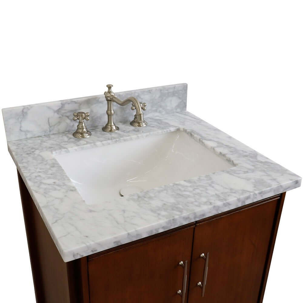 25" Single sink vanity in Walnut finish with White Carrara marble and rectangle sink - 400901-25-WA-WMR