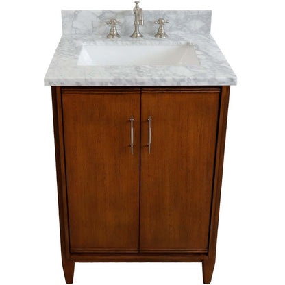 25" Single sink vanity in Walnut finish with White Carrara marble and rectangle sink - 400901-25-WA-WMR