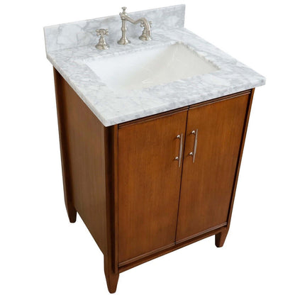 25" Single sink vanity in Walnut finish with White Carrara marble and rectangle sink - 400901-25-WA-WMR